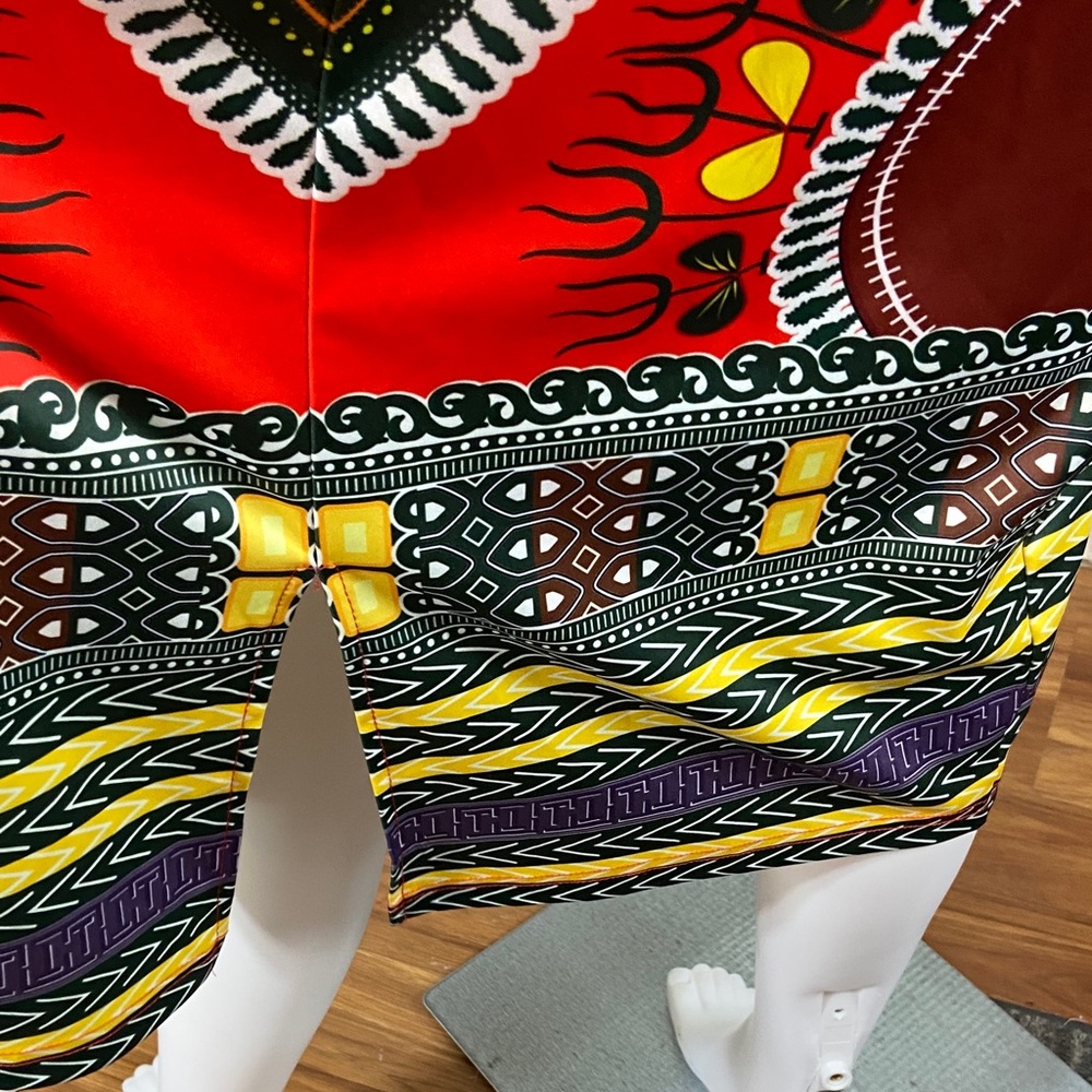 Red Dashiki African Style Midi Sheath Dress XXL XXLarge Volup Bodycon Plus Size - Picture 11 of 13